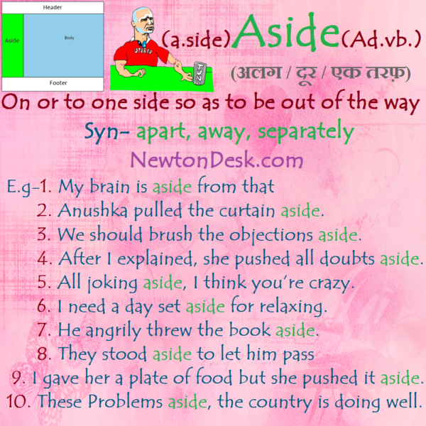 Aside – On or To One Side / Out Of The Way