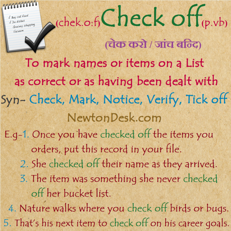 Check Off Meaning To Mark With A Tick Off Words FlashCards