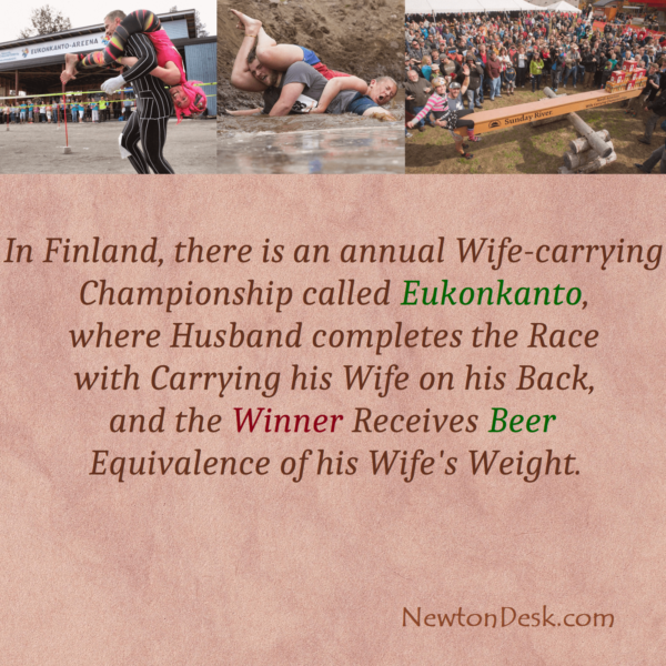 Wife Carrying Championship or Eukonkanto Winner Get Beer In Finland