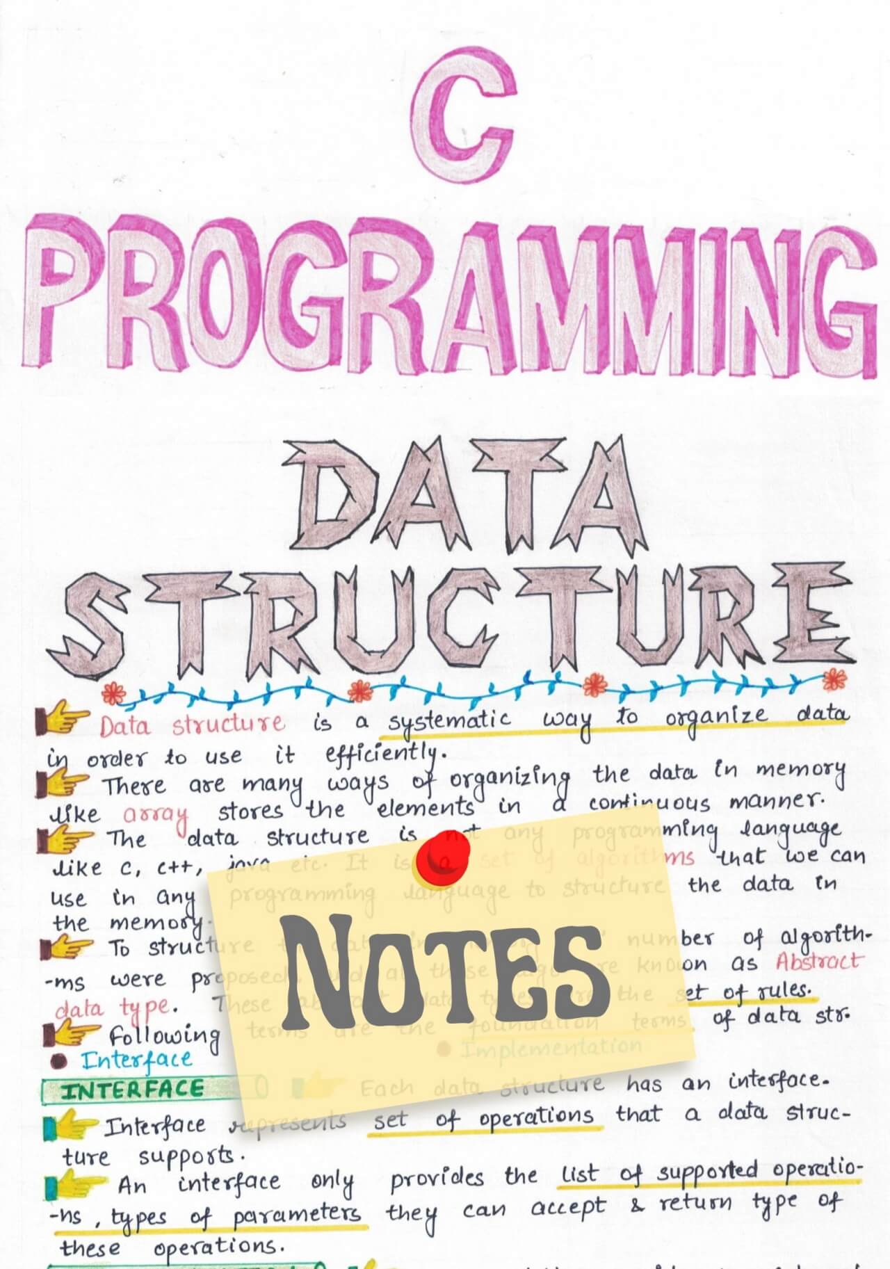 C programming data structure and algorithms handwritten study notes