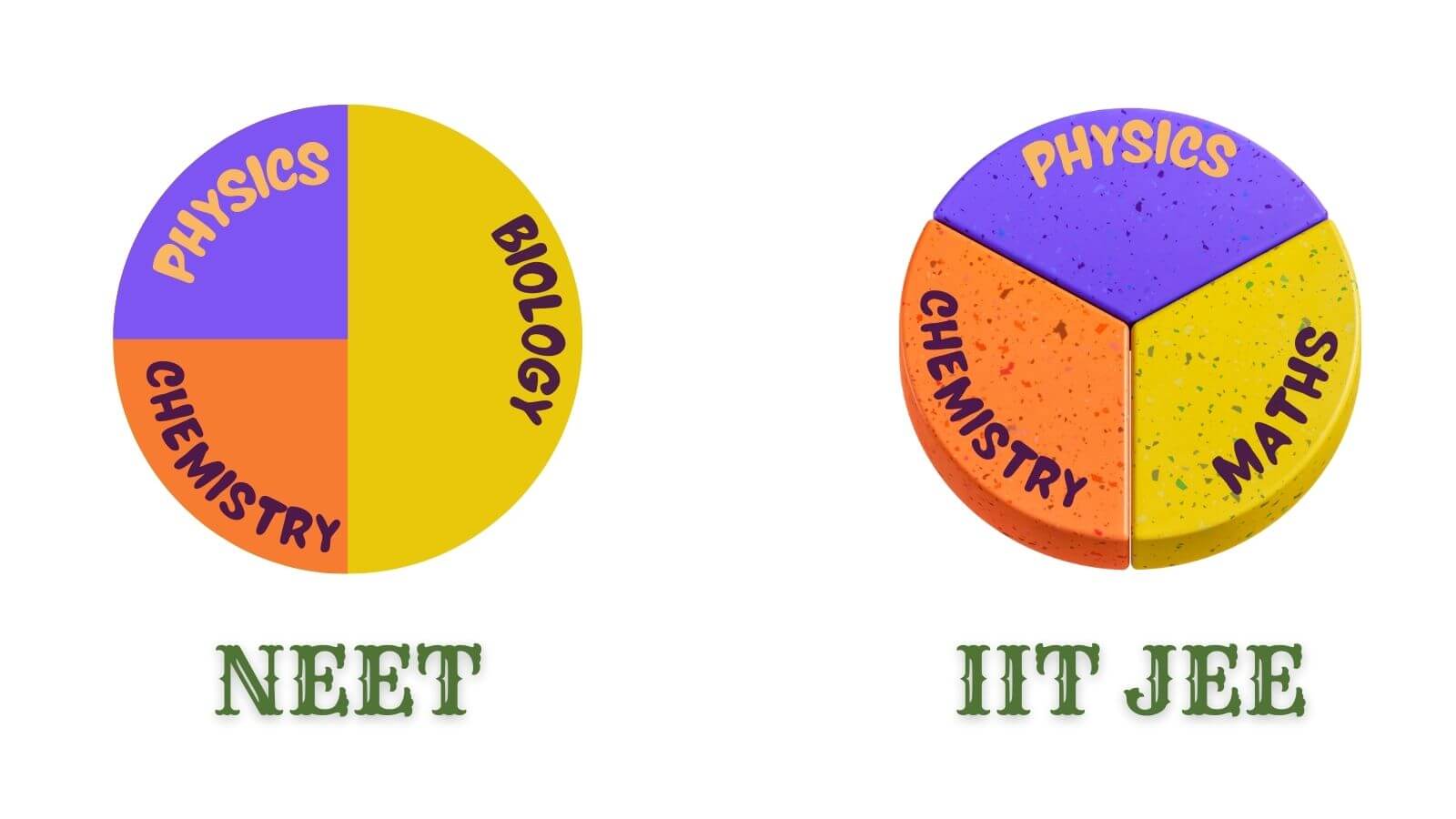physics chemistry math biology subject pie chart for neet jee