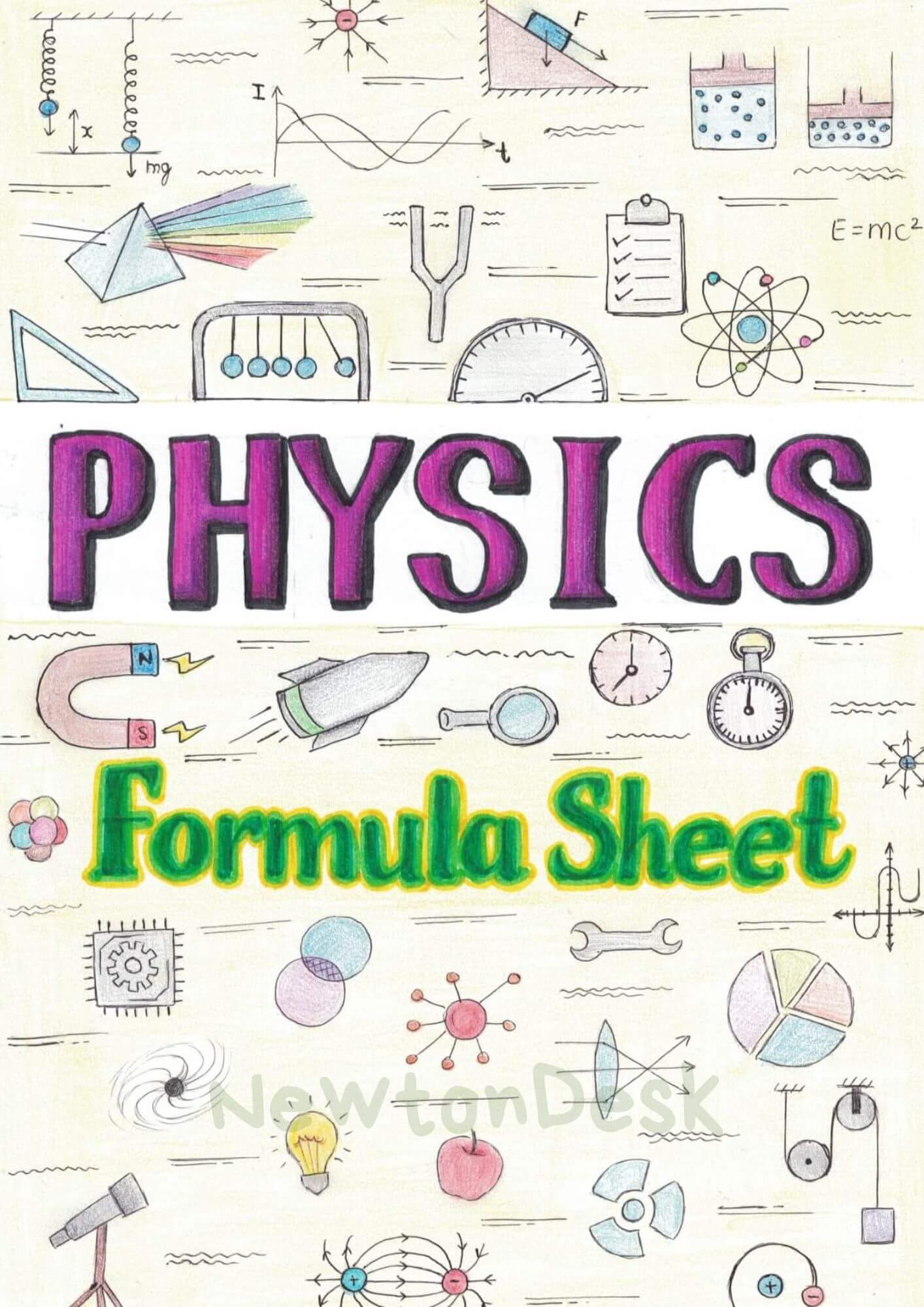 aesthetic physics formula or equation sheet pdf for a level, ap physics